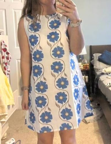 Image of Womens Summer Floral Print Mini Dress Romantic Sleeveless Shift Short Dress Vacation Fairy Dresses