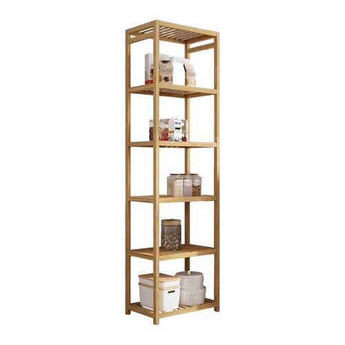 HQMYGO 6-Tier Bamboo Bookshelf, Bathroom Storage Shelf Freestanding Shelf, Small Space Plant Display...