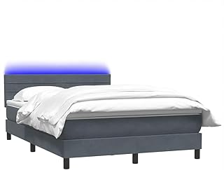 vidaXL Boxspringbett mit Matratze & LED Dunkelgrau 140x220 cm Samt, Bett, Bettrahmen, Doppelbett, Schlafzimmermöbel, Lattenrost, Samtbett, Polsterbett