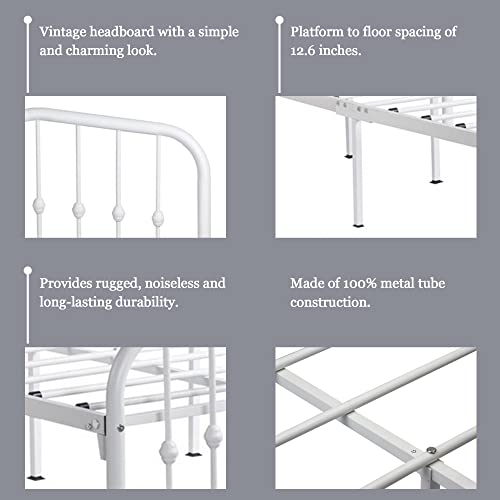 Alazyhome Full Metal Bed Frame With Headboard&Footboard Single Platform Mattress Foundation Sturdy Steel Slat Support No Box Spring Needed White #TOP4