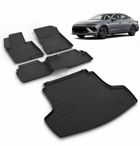 All Weather Car Floor Mats & Cargo Liner Set Fit for Kia K5 2021-2025 (Only FWD Models) or for Hyundai Sonata/Sonata Hybrid 2020-2025 Floor Liners Trunk Liner Cargo Mat Accessories Black