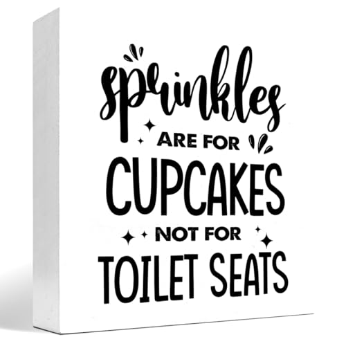 z-crange Sprinkles are for Cupcakes not for Toilet Seats Wood Box Sign Decor Desk Sign,Funny Bathroom Sayings Wooden Box Block Sign for Home Office Bathroom Toilet Shelf Table Decor Decorations