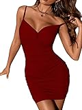 Stil: Sexy DIDK Damen Bodycon Kleid Spaghettiträger Minikleid Ärmellos Bleistiftkleid Figurbetont Kleider mit Twist vorne Bordeaux M