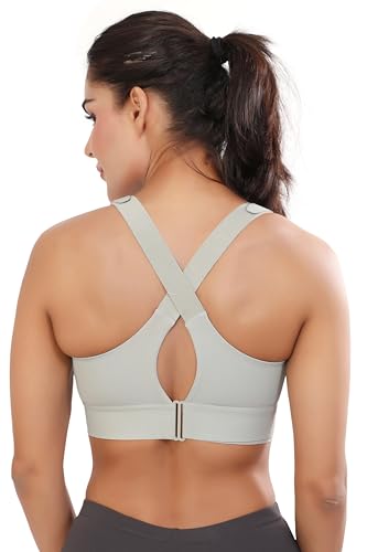 Image of Bella Voste Women Polyester Spandex High Impact Front Zip Sports Bra Fitness Criss Cross Back Crop Tops Tank Gym Yoga Workout, Size: M-5XL