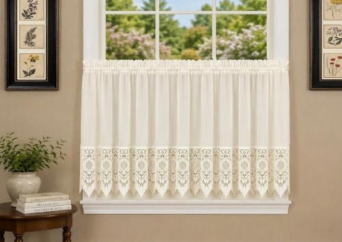 Today's Curtain, Diana Macramé Tergal Sheer Tier 36", Ecru, 70" W x 36" L