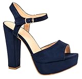  KAYLA Plateau Pumps  Bequeme Blockabsatz Schuhe  Wildlederoptik  chunkyrayan AT0982-Blau-40