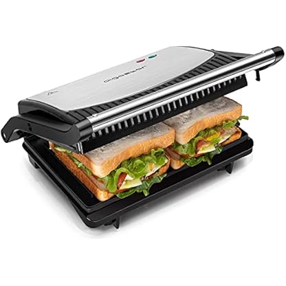 Aigostar Kontaktgrill für Sandwiches, Steak und als Panini Grill, 180 Grad Aufklappbar, Antihaftbeschichteter Sandwich Maker mit Cool Touch-Griff, 800 W, York 30RUM