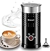 Huogary Electric Milk Frother, 4 in 1 Stainless Steel Milk Steamer, Milk Frother and Steamer for Coffee Milk Warmer for Latte, Cappuccinos, Macchiato (Black 4-in-1)