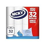 Nicky Soft Touch Toilet Tissue - 32 Rolls of Extra Gentle White Toilet Paper, 190 Sheets per Roll, 2-ply, Soft Tissue, Modern Embossing, Easy Opening, 100% FSC Certified Paper