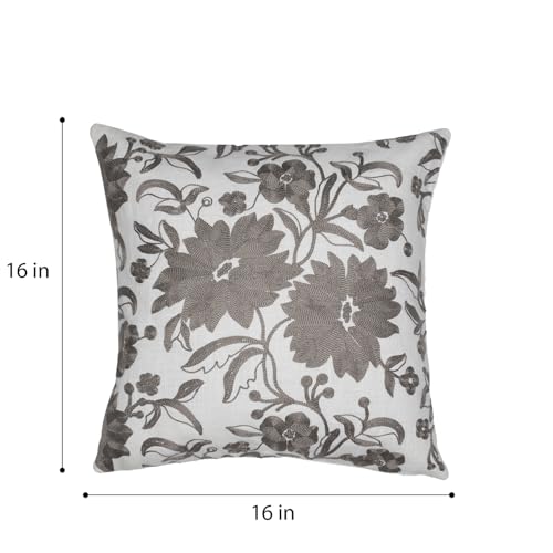 Image of Wakefit Designer Cushion Cover | 16x16 inch | Heavy Embroidery | Cotton Fabric on Both Sides | Pack of 1 | Morning Petal Grey