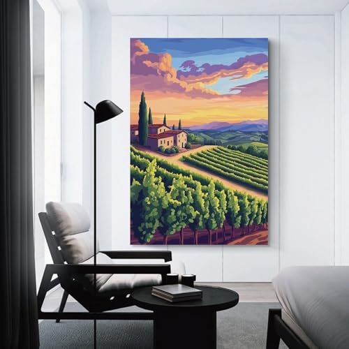 Impressions d'art paysage toscan au coucher du soleil pour grand salon chaleureux