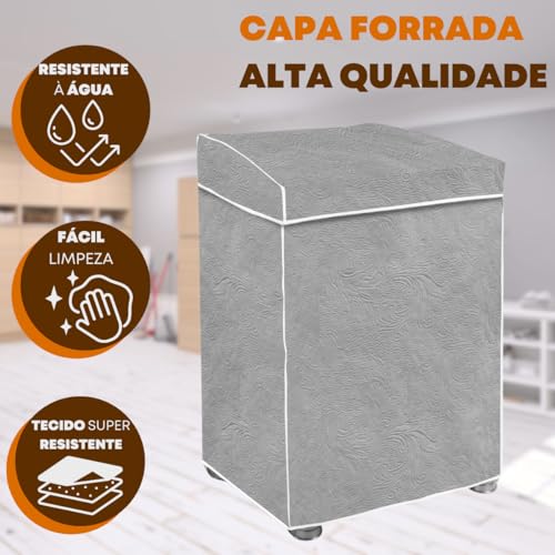 "Capa Para Maquina De Lavar Brastemp Eletrolux Consul 07Kg 08Kg 09Kg 10Kg 11Kg12Kg 13Kg 14Kg 15Kg 16Kg 17Kg Impermeável Forrada Com Elástico Traseiro Proteção UV Material Super Resistente " (Cinza, M) #2