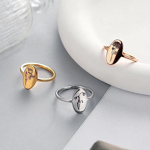 Birth Flower Ring, Personalized Engraved Floral Jewelry for Birthdays, Unique Gift for Women, Handmade Jewelry Gift for Grandma– OR-FL - Thumbnail 5