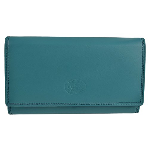 Image of London Leather Goods Ladies Long Flap Over Leather Purse/Wallet 4 Colours (Ocean)