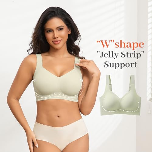 Fittingirls Women's Plus Size Wireless Bra No Underwire Seamless Full Coverage Push Up High Support Light Green — view 3