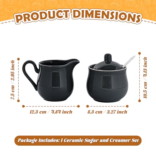 Colcolo Ceramic Sugar and Creamer Set – Sturdy, Elegant Black Sugar Bowl with Lid and Spoon for Home Coffee Serving - Image 2