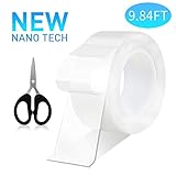 Super Sticky Magic Nano Adhesive Tape Multi-function Transparent Double-sided Tape with Scissors, Anti-slip Traceless Washable Gel Pad Tape for Paste Photos, Kitchen tools, Fix Carpet Mats(9.84 ft)