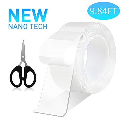 Super Sticky Magic Nano Adhesive Tape Multi-function Transparent Double-sided Tape with Scissors, Anti-slip Traceless Washable Gel Pad Tape for Paste Photos, Kitchen tools, Fix Carpet Mats(9.84 ft)