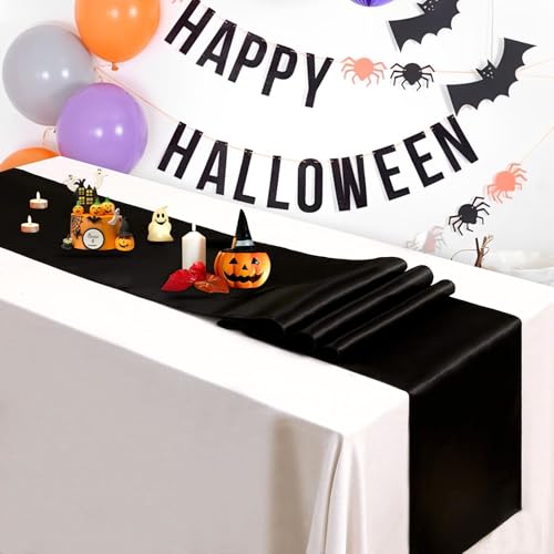 B-COOL Black Table Runner Halloween Satin Table Runners Holiday Table Covers Silk Smooth Fabric for Wedding Party Decorations 20 Pack 12x108 inch by B-COOL - Used condition - Image 3