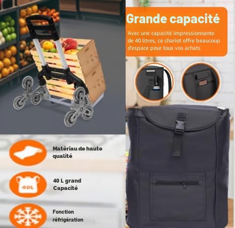 PurpleMinder Chariot de Courses Monte-Escaliers, Diable Pliable Jusqu'à 75 kg – Diable pour Escaliers Pliable avec Poignée Télescopique Extra-Longue de 100 cm, Sac en Toile Imperméable – vue 6