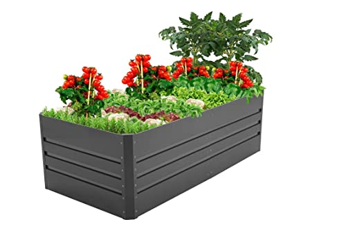 Thanaddo Raised Garden Bed 8x4x1 ft Outdoor Planter Box with Injury-Proof Edge and Free Gloves Galvanized Metal Garden Bed Kit for Vegetables, Flowers, Herbs and Succulents, Grey