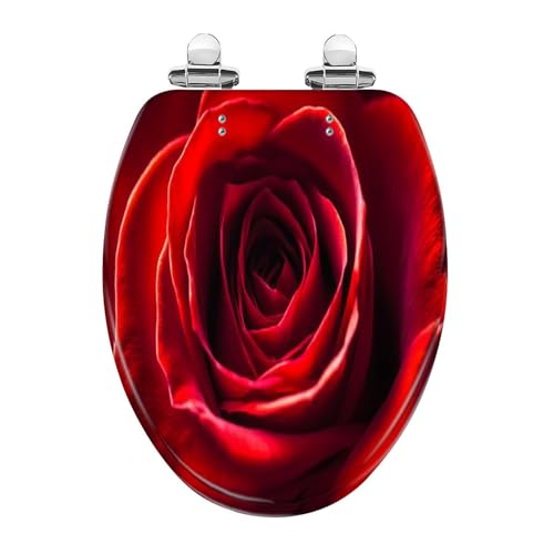Elongated Toilet Seat Red rose bright flowers Resin Toilet SeatSlow ...