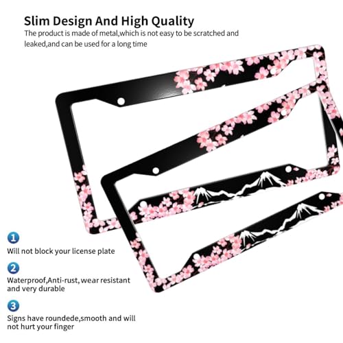 Cherry Blossom and Mountain License Plate Frame 2 Pack Universal US Car Plate Holder Cover Accessories Decor with Screw for Women Man 12.3 x 6.3 Inch by Gayruaicjz - Image 8
