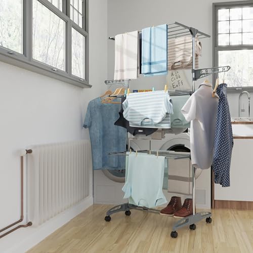 Séchoir à linge d'intérieur pliable 4 niveaux gris Hyfive - 4