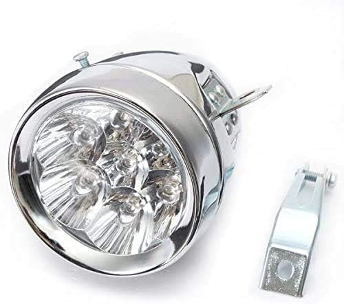Miniatura 5 de Lámpara de luz frontal retro vintage para bicicleta, 7 luces LED Fixie con soporte (plata)