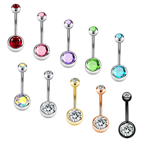 OUFER 14mm Shiny CZ Belly Rings Jewelry Crystal Balls Navel Piercing Jewelry 14G Surgical Steel Belly Button Rings Pack OUFER 14mm Shiny CZ Belly Rings Jewelry Crystal Balls Navel Piercing Jewelry 14G Surgical Steel Belly Button Rings Pack