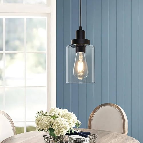 Wimisom Industrial Pendant Lighting, Modern Clear Glass Shade Farmhouse Adjustable Hanging Light Fixtures For Kitchen Island Living Room Bedroom Hallway thumb #2