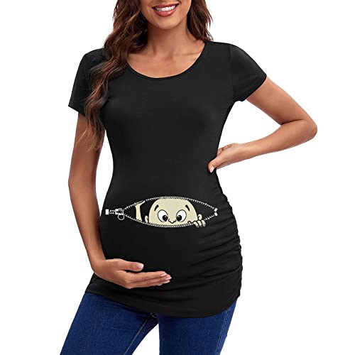 Idées grossesse annonce femmes maternité manches courtes col ras du cou mignon lettre avec pots imprimés T-shirts pendant la grossesse allaitement haut femme hiver,...