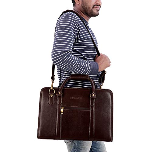 Image of HYATT Leather Accessories 16 Inch Full Grain Natural Leather Laptop Messenger & Shoulder Bags For Men 24 Litres Capacity Upto16 inch Laptop Compartment Dimension-L-16 X H-12 X W-4 Inch Weight-1 KG