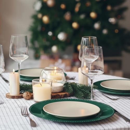 Bokon 6 Pack Christmas Charger Plates 13" Round with Beaded Plastic Charger Plates Elegant Reliable Reusable for Holiday Wedding Party Event Xmas Table Tabletop Dinner Decoration(Green,Classic) by Bokon - Used condition - Image 4