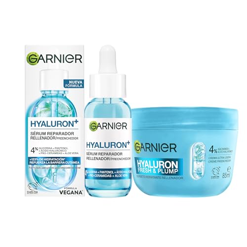 Rutina Garnier Hyaluron Fresh & Plump Sorbete Hidratante y Sérum Hidratante Rellenador Aloe Hialurónico con 3% Glicerina + Ácido Hialurónico + Aloe Vera