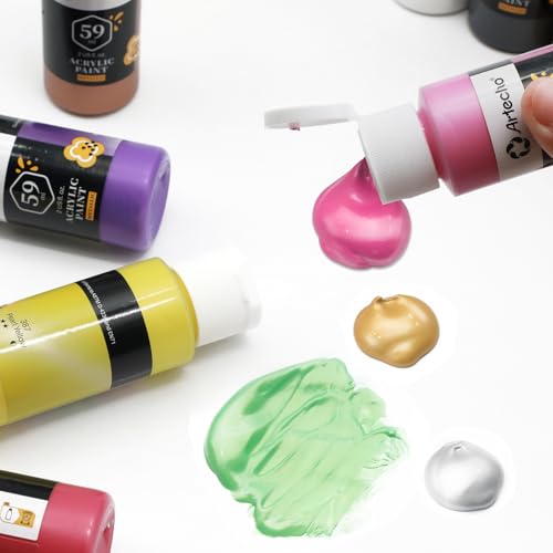 Image of Artecho Acrylic Paint Set of 12 Metallic Colors, 59ml / 2oz Primary Acrylic Paint for Outdoor Decoration, Art Painting, Supplies for Wood, Fabric, Shoe, Rock, Crafts & Canvas