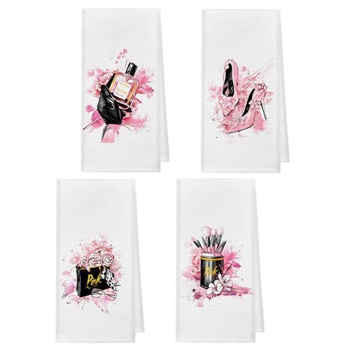 S Bathroom Sets Of 4,modern Makeup Brush Perfume Kitchen Dish Towels, Pink And Black Bathroom D&eacute;cor,14x26 Inch