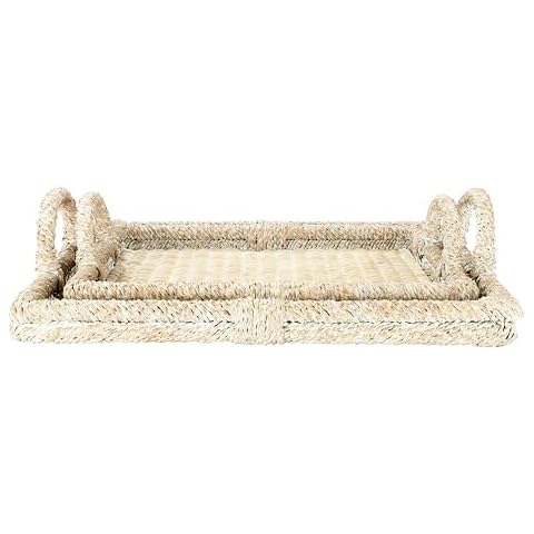 Creative Co-Op Decorative Rattan Handles & Whitewashed Finish Trays Cover