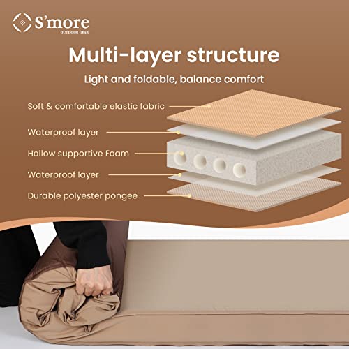 S'more Oyasumi Sleeping Mat, 4 Inches Thick Self-Inflating Camping Sleeping Pad, 9.5 R-Value Softness Adjustable Inflatable Foam Mattress, 4-Season Portable Insulated Mat For Car Traveling, And Tent #TOP5