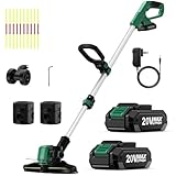 KIMO Weed Wacker Cordless Battery Powered w/ 2 x 2.0Ah Batteries, 2-in-1 String Trimmer & Edger with Charger & Wheels, 12 inch Dual-Sided Cutting Lines (10Pcs), Electric Weed Eater 20V for Lawn Yard
