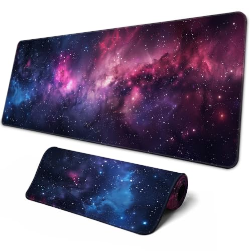 Brecoy Large Mouse Pad, Extended Mat Desk Pad, 3mm Thick Long Non-Slip Rubber Base Mice Pad, 31.5 X 11.8 Inch (A-Purple Galaxy)