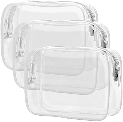 PACKISM Clear Toiletry Bag, 3 Pack TSA Approved Toiletry Bag Quart Size Bag, Travel Makeup Cosmetic Bag for Women Men, Carry on Airport Airline Compliant Bag, White