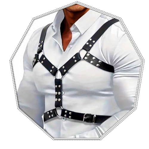 Fstrend Men's Leather Belt Black Rave Rivets Fashion Adjustable Chest Body Accessory