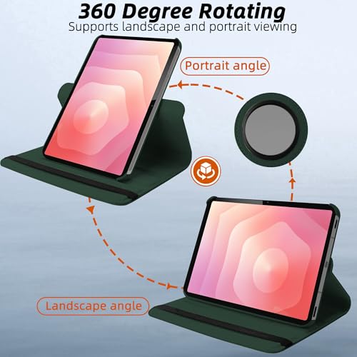 Image of TGK 360 Rotatable Flip Cover for Samsung Galaxy Tab S11 Case 11 inch 2025, Galaxy Tab S10 Lite / S10 FE / S9 FE 10.9 inch / S9 11 Inch 2023 (Dark Green)