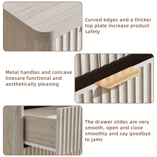 Image of LEYAOYAO Fluted 5 Drawers Dresser for Bedroom Set of 2, 34 inch Tall Modern Chest of Drawers with Metal Handle, Curved Profile Design,Wood Drawer Organizer for Bedroom, Living Room, Hallway,Lightgrey