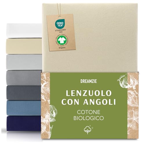 Immagine prodotto: Dreamzie Lenzuola Matrimoniali Organico Cotone 70x160 cm - Coprimaterasso Matrimoniale - Beige - Certificato senza Prodotti Chimici (Oeko TEX)