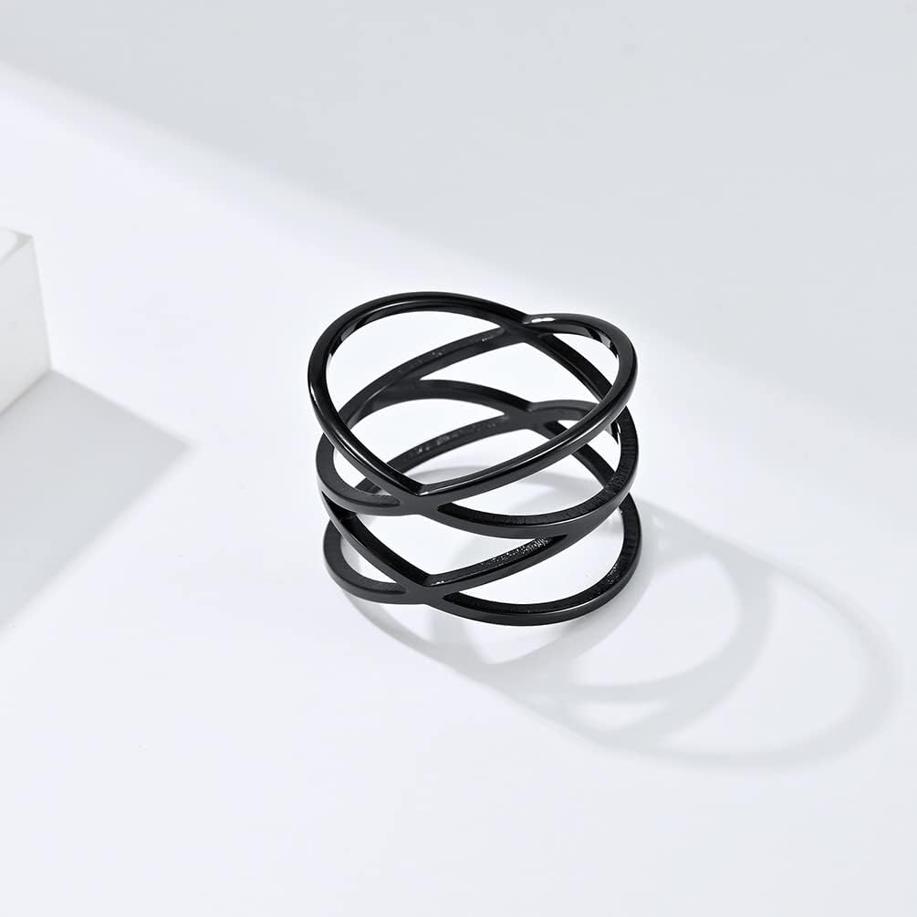 Unisex Stainless Steel 15MM Personality Simple Hollow Double X Criss Cross Infinity Ring