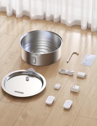 FEELNEEDY 7L Katzenbrunnen Edelstahl, Trinkbrunnen für Hunde mit 2 Filters Geeignet für die Verwendung mit Hunden oder Mehreren Katzen, LED Licht, Spülmaschinenfest