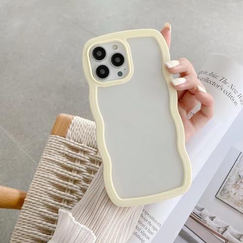 Image of MIDOS Back Cover Compatible with iPhone 14 Pro Max, Cute Curly Wave Frame Clear Case for Girls Women, Transparent Soft Silicone TPU Bumper Shockproof Protective Cover for iPhone 14 Pro Max (Yellow)