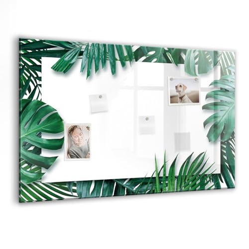 Tableau blanc en verre magnétique haut de gamme avec décor feuilles tropicales